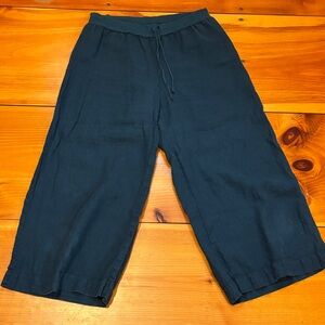 FLAX S Teal Blue 100% Linen Wide Leg Pants Cropped Length I Am Strong & Capable